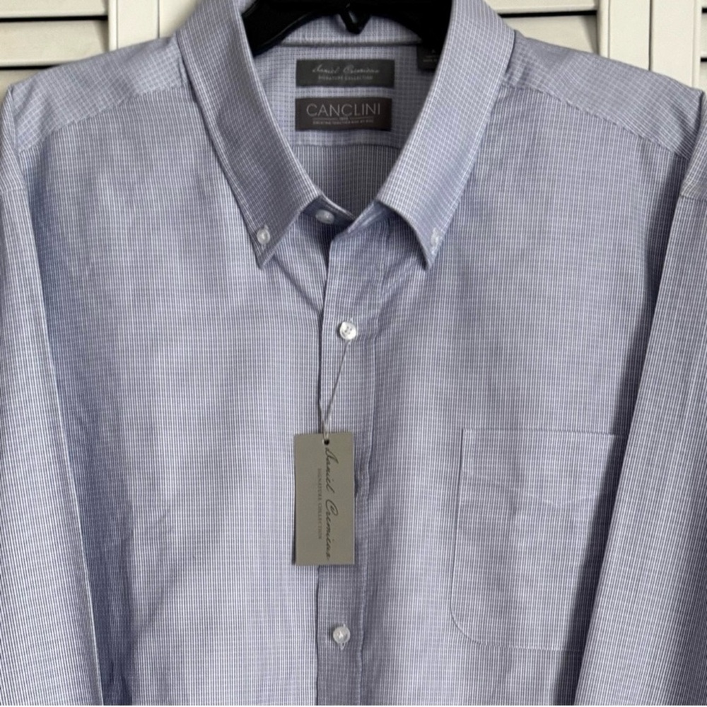 Cremieux Signature Label Print Dress Shirt. Light Blue. XXL